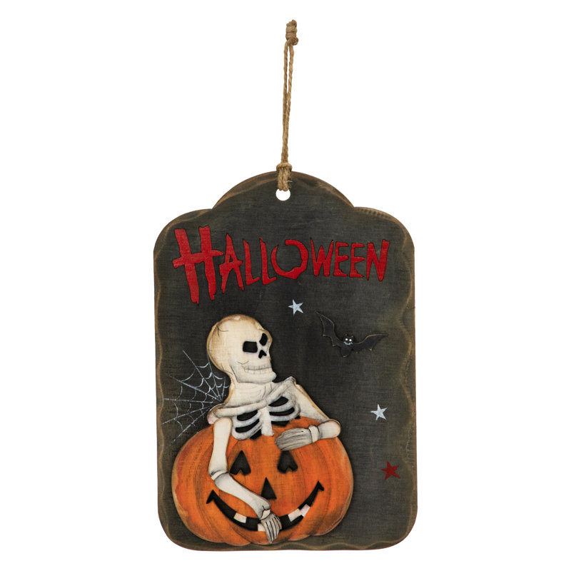 Enseigne murale 9,75 "squelette et citrouille d'Halloween