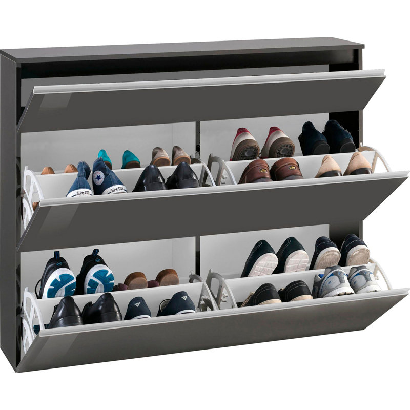 Giammaria 24 Pair Flip Down Shoe Storage, Glossy Anthracite