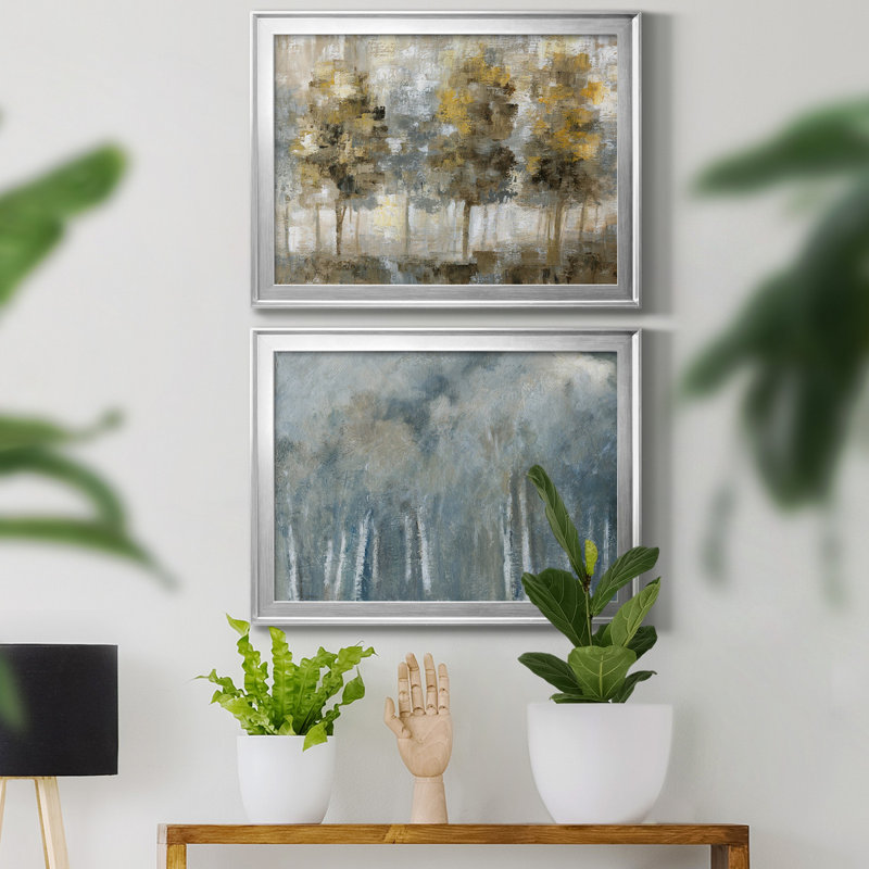 Toile encadrée de qualité supérieure Linen Trees, H 22,5 po x l 61 po x P 1,5 po, Argent, Blanc