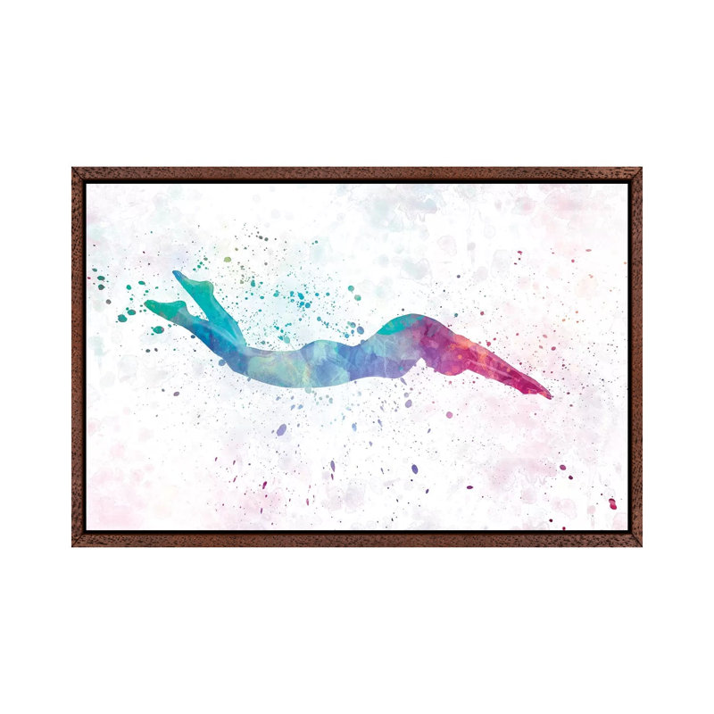 Swimming Silhouette IV by Paul Rommer - Painting on Canvas, Classic Brown Wood Framed, 101.6 cm H x 66.04 cm W