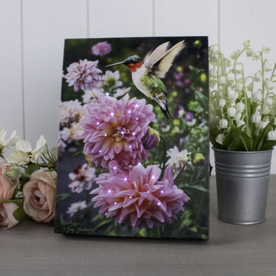 Hummingbird And Peony 8X6 Lighted Tabletop Canvas