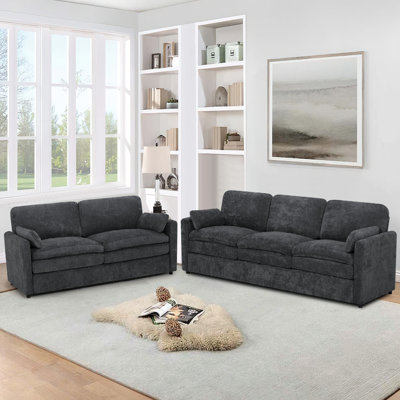 69" & 89" Modern Soft Sofa With Upholstered Cushion, Chenille 3-Seat And 2 Seater Sofa With Well-Filled Pillows, Upholstered 2-Piece Couch For Living Room, Bedroom