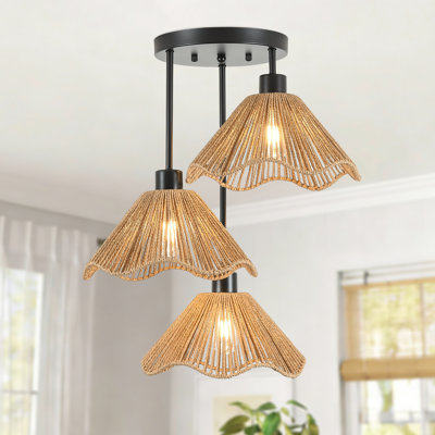 Luminaire suspendu en rotin 3 lumières Boho