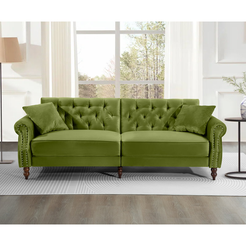 Hanika 87.8'' Velvet Sofa, Green