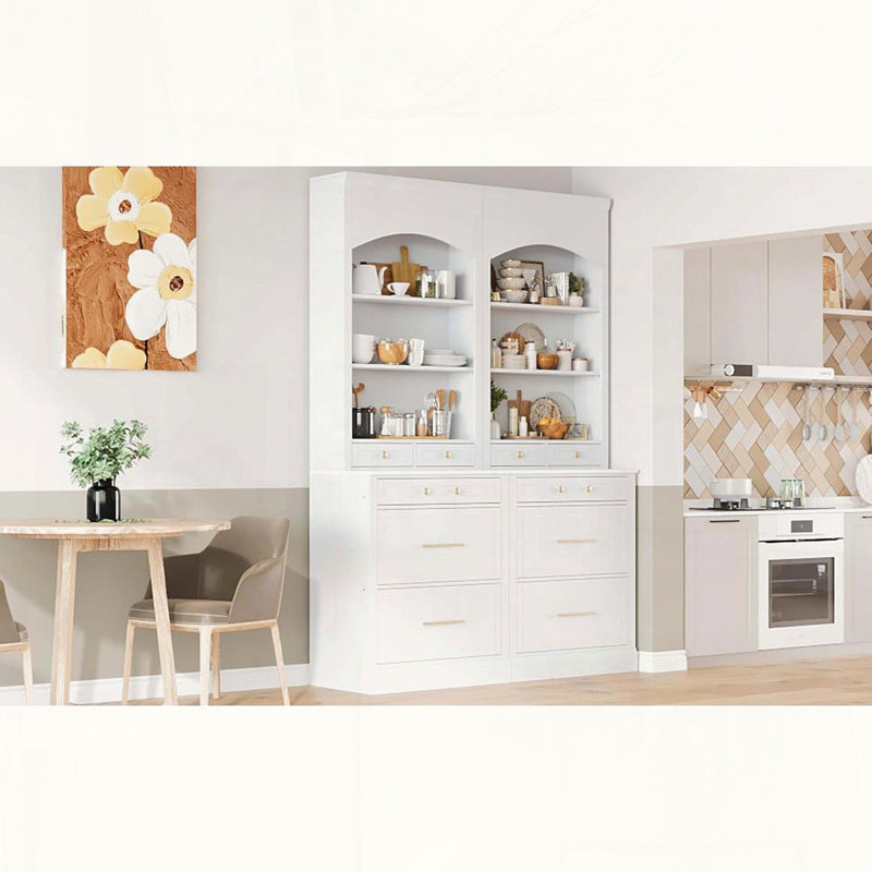 Garde-manger de 83,7 pouces de hauteur avec plateau en faux marbre, ensemble de 2