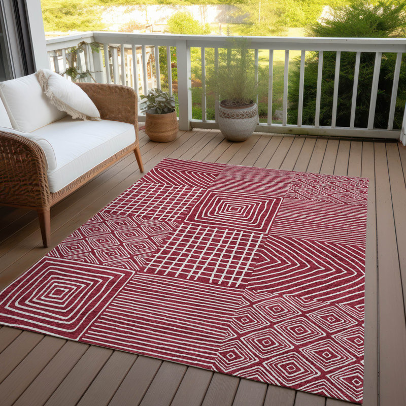 Junia Red Washable Indoor-Outdoor Rug - , 10' x 14'