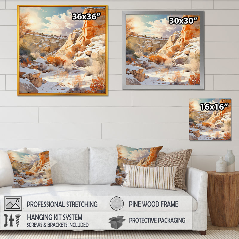 Canyon Winter Scenery sur toile, H 36 po x l 36 po x P 1,5 po, Cadre flottant blanc