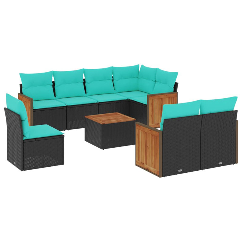  Ensemble de canapé de patio 9 pièces avec coussins en rotin de polyester noir