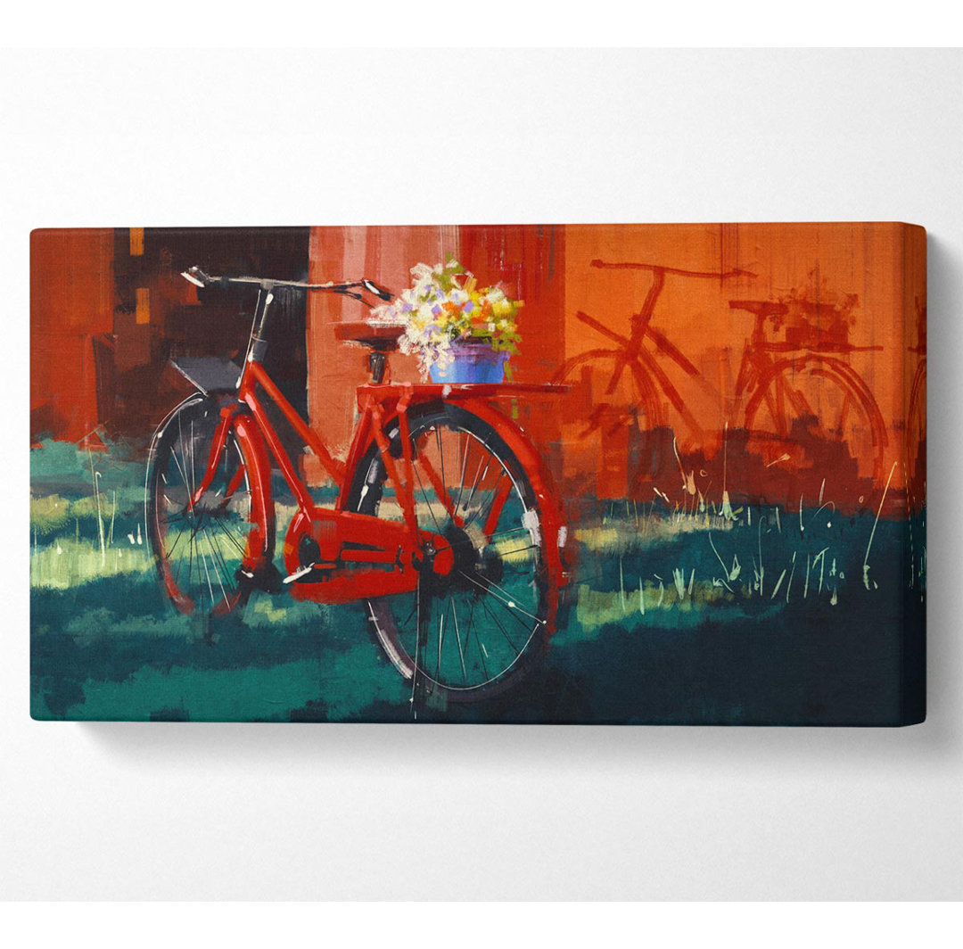 Das rote Fahrrad in Amsterdam - Panorama-Kunstdrucke auf Canvas-Leinwand