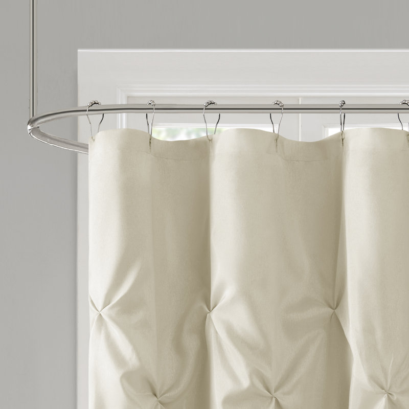 Ivory Tufted Faux Silk Shower Curtain, 72 x 72 Inches