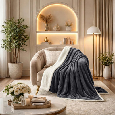 Reversible Sherpa Fleece Throw Blanket – Ultra-Soft Microplush, All-Season Warmth, Machine Washable