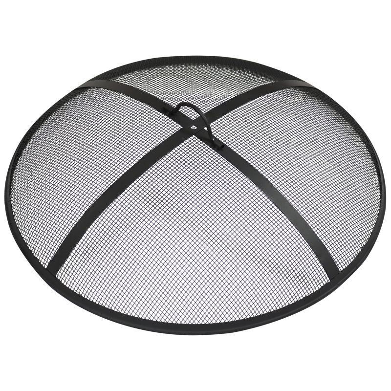 40-Inch Black Steel Mesh Fire Pit Spark Screen with Handle