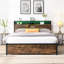 Lit plateforme en métal: tête de lit en bois, pied de lit USB, charge, 2 tiroirs-547930040