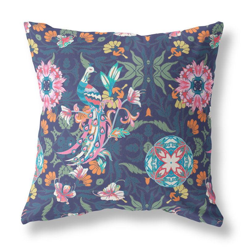 Coussin 20 po x 20 po, Floral rose / bleu
