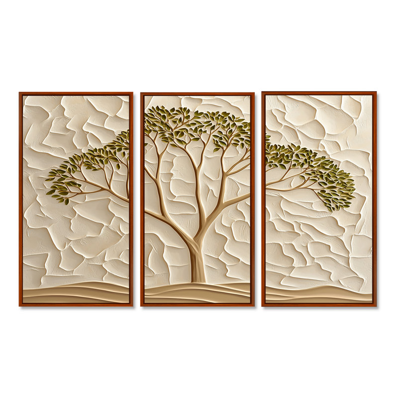 «Minimal Acacia Tree Landscape I», ensemble d'art mural d'acacia, H 28 po x l 36 po, Reproduction avec cadre flottant, Brun