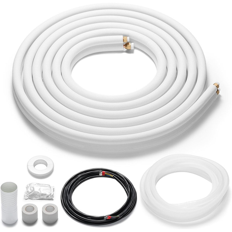 TURBRO Mini ensemble de ligne fendue, tuyaux en cuivre, ligne de cuivre épaisse en PE isolée, 16 pi, 1/4 po et 1/2 po