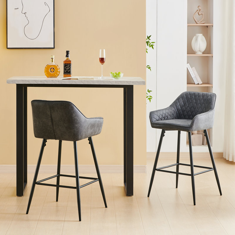 Rossa 67cm Vintage Suede Bar Stool with Arm, Grey, 2