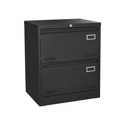 Classeur latéral 2 tiroirs avec serrure - Classeur vertical en métal noir pour bureau personnel