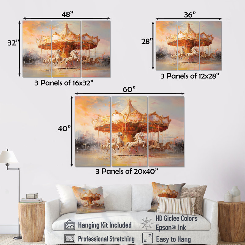 Carousel In Sunset Charm I - Carousel Wall Decor Set, 28" H x 36" W x 1" D