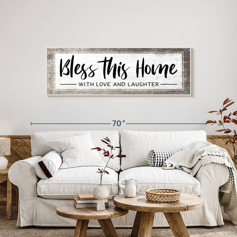 Plaque murale «Bless This Home», 57 po x 19 po, Cadre flottant blanc