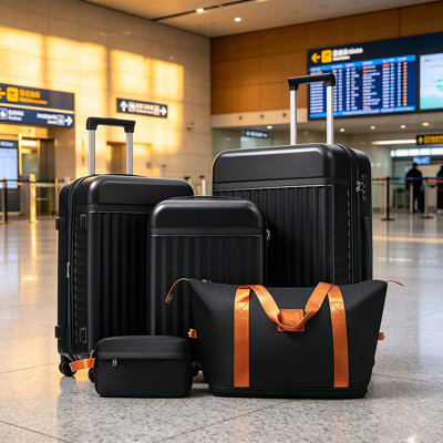 Ensemble de bagage 5 pièces, valise de transport rigide, bagage extensible avec sacs de voyage, roulettes, verrou TSA