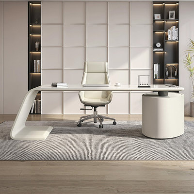 55.12" White Rectangular Manufactured Wood with 3 drawers desk