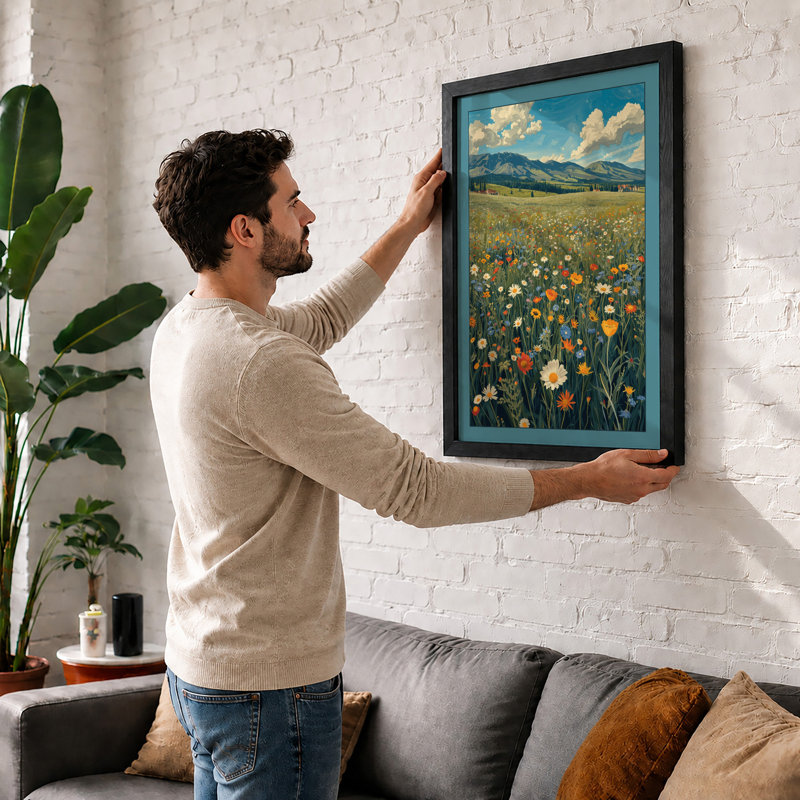 Mountain Meadow in Bloom Boho - Framed Print, Unframed, A4 - 29.7 x 21.0 cm