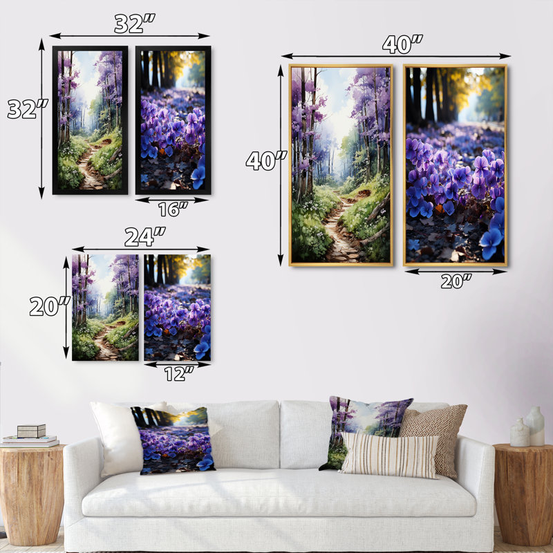 «Violets Whispering Forest», 2 pièces, Cadre blanc, H 40 po x l 40 po
