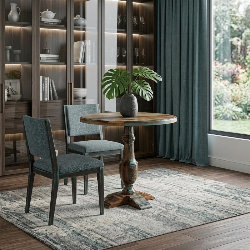 Efemena Mango Round Solid Wood Top with Solid Wood Base Dining Table