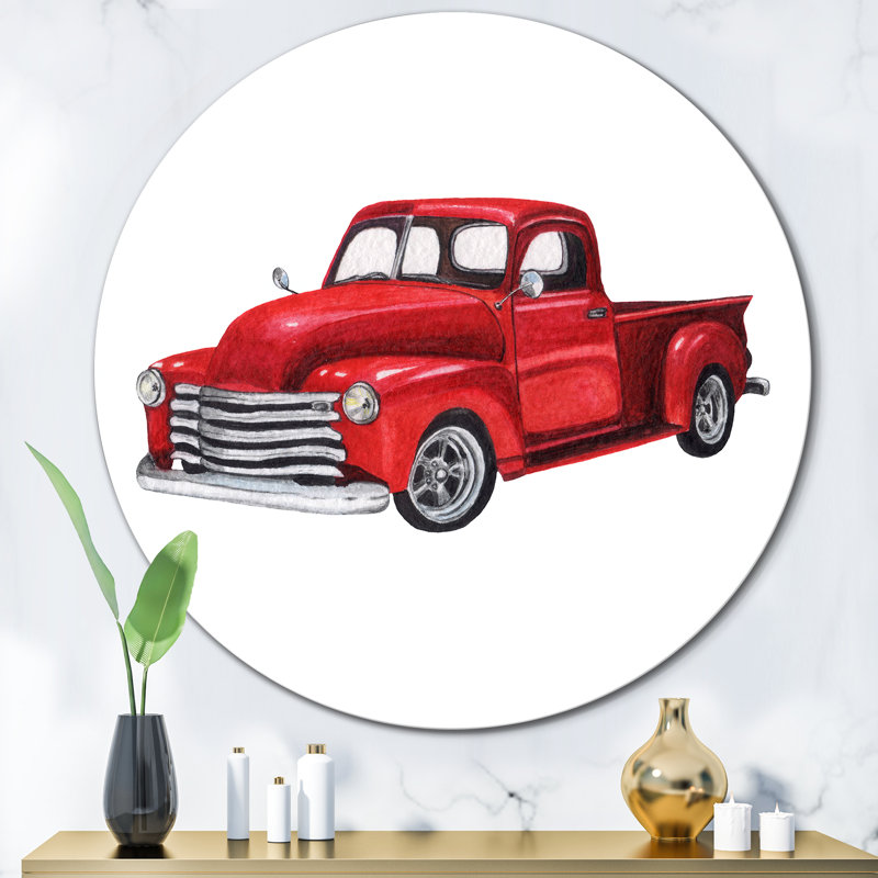 Camionnette rouge rétro - peinture sur métal sans cadre