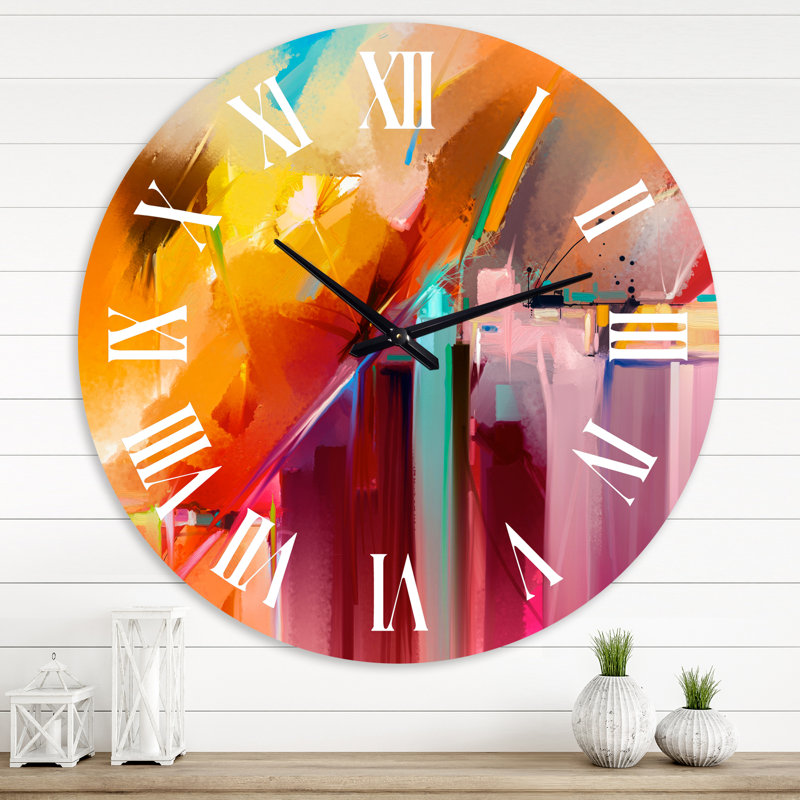 Composition abstraite en acrylique orange et rouge - Horloge murale moderne, Surdimensionné