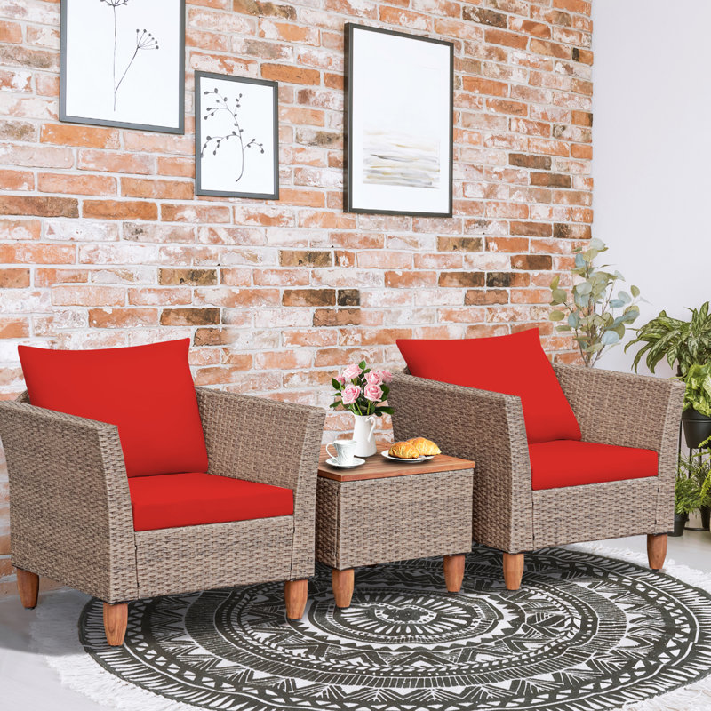 Ensemble de conversation pour 2 personnes avec coussins Antun Almonzo, Structure brune / coussin rouge