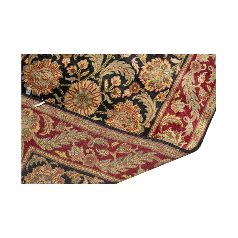 Tapis noir, rouge et brun noué à la main de haute qualité