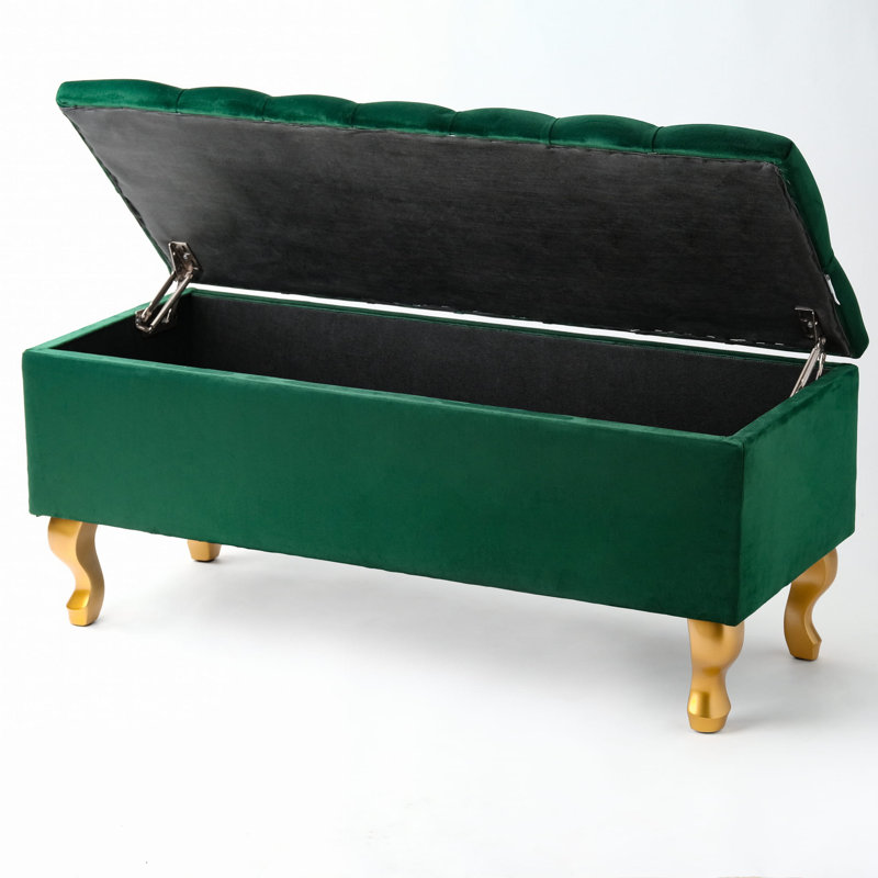 Velvet Upholstered Storage Bench, 42cm H x 120cm W x 40cm D
