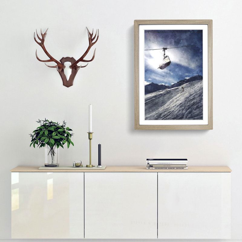 Ski Lift in the Alps - Picture Frame Painting Print, Oak Framed, 63cm H x 45cm W x 2cm D