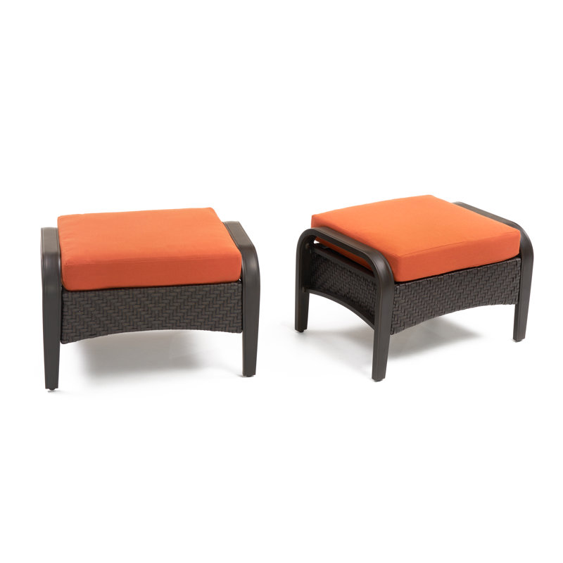 Barcelo Rattan Club Ottoman with Cushion, Tikka Orange Sunbrella®