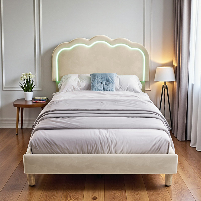 Upholstered Bed, Beige
