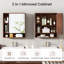 Armoire de salle de bain avec miroir, porte simple, 3 tablettes ouvertes et tablette réglable en noyer-129204855