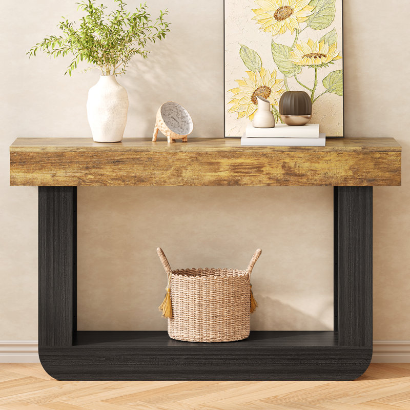 Console 54 po avec piédestal en U, Marron clair, Noir