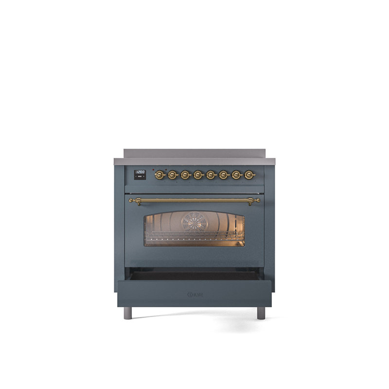 ILVE Nostalgie II 36 in Induction Range, Blue Gray/Brass