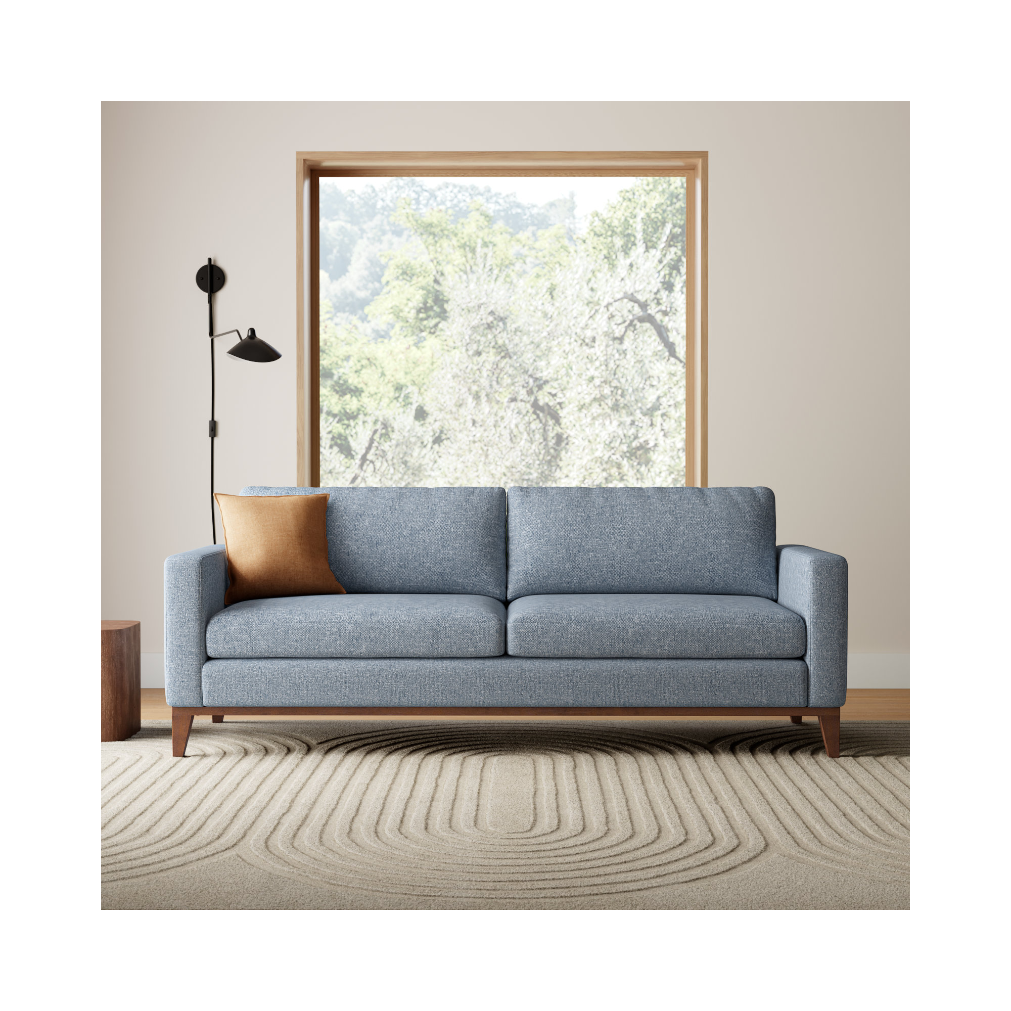 Libra 85" Upholstered Sofa, Sky Blue Performance Basketweave