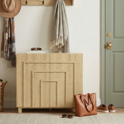 Ann 32" W 12- Pair Shoe Storage Cabinet with Stepped Panel Doors for Entryway or Living Room