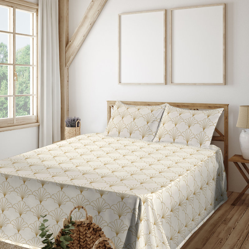 Microfiber Sheet Set, King Sheet Set with 2 Pillowcases, Sand/Light Eggshell Brown Geometric