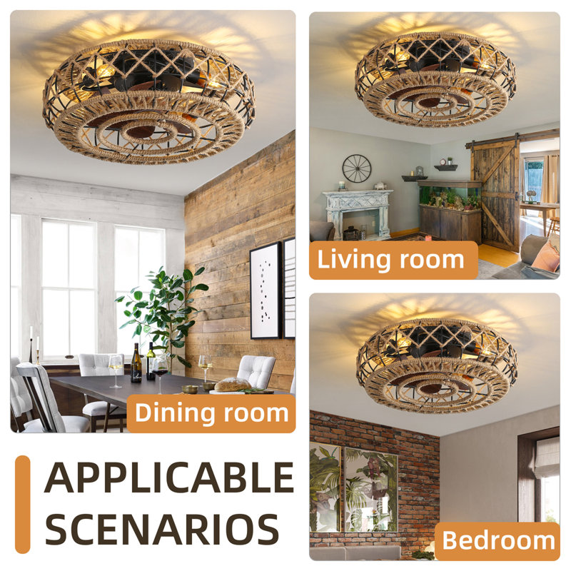 E26 Bulbs Caged Ceiling Fans with Lights Remote Control for Bedroom, Kitchen, Dining Room