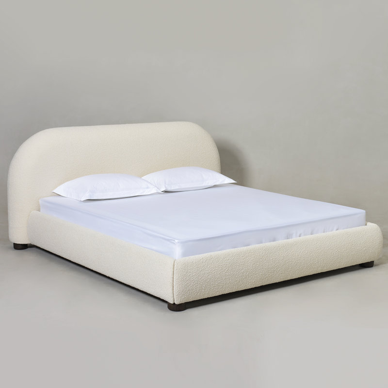Lit plateforme tapissier Tesso, Crème, Très grand lit