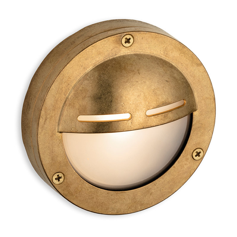 Brass 14cm H Frosted Glass Outdoor Bulkhead Light
