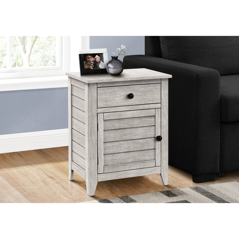 Table d'appoint en placage gris avec rangement, hauteur de 25,22 po, pour chambre à coucher et salon, conception transitionnelle de 25 po High - Spacieux rangement de lampe dans la pièce