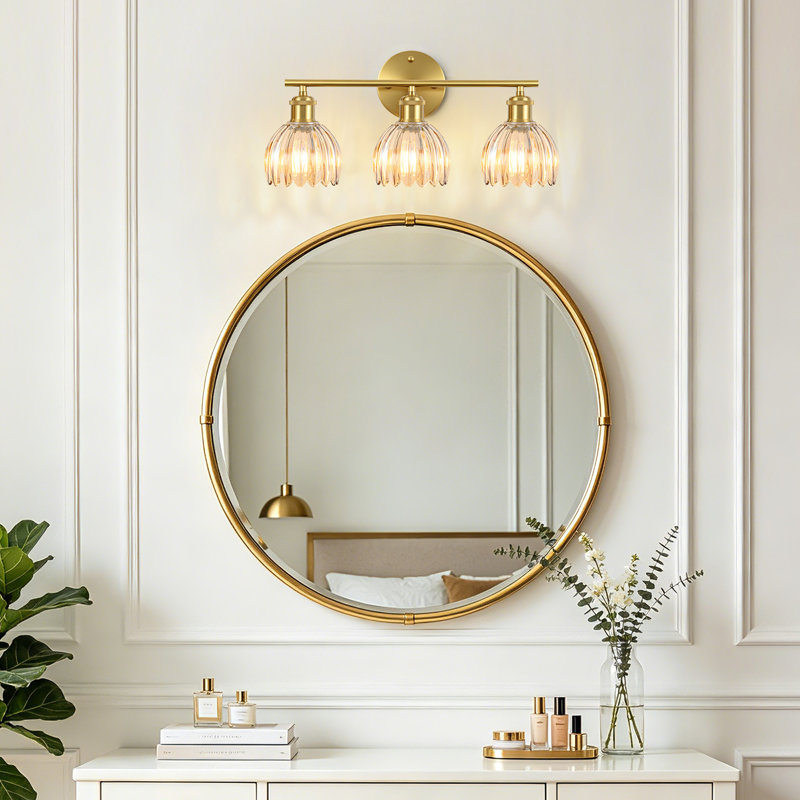 Luminaires de meuble-lavabo 3 lumières 19,3 pouces avec abat-jour en verre tulipe, éclairage mural de salle de bain moderne