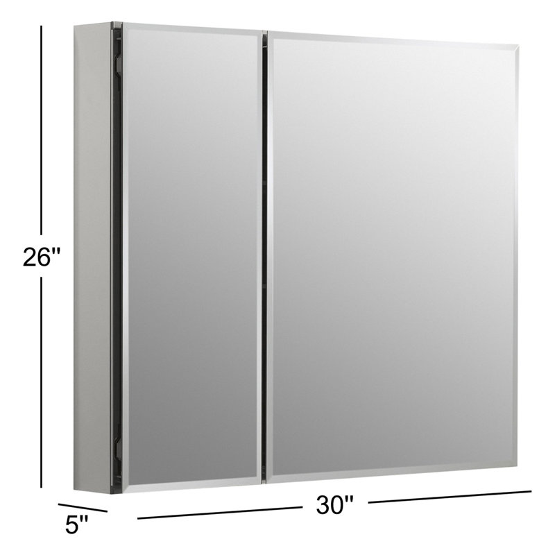 CLC Aluminum Two-Door Medicine Cabinet With Mirrored Doors, Beveled Edges, 26" H x 30" W x 5" D