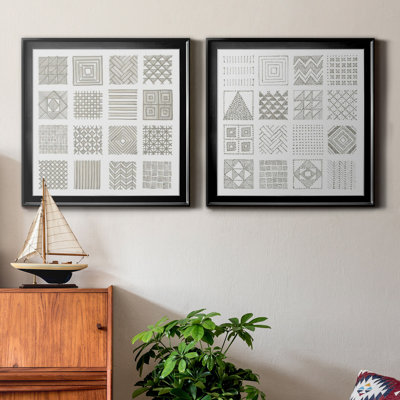 Neutral Layouts I - Matted and Framed Under Acrylic Glass, Set of 2, Large Living Room Wall Art